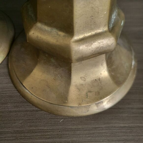 Set of 2 Vintage Brass Spiked Pillar Candle Holders 6 x 4 - Picture 7 of 9